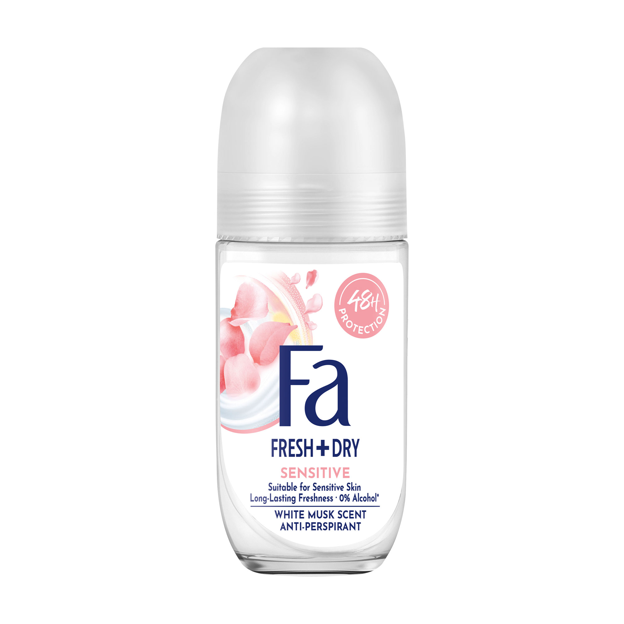 Кульковий антиперспірант Fa Fresh + Dry Sensitive 48H з ароматом білого мускусу, жіночий, 50 мл